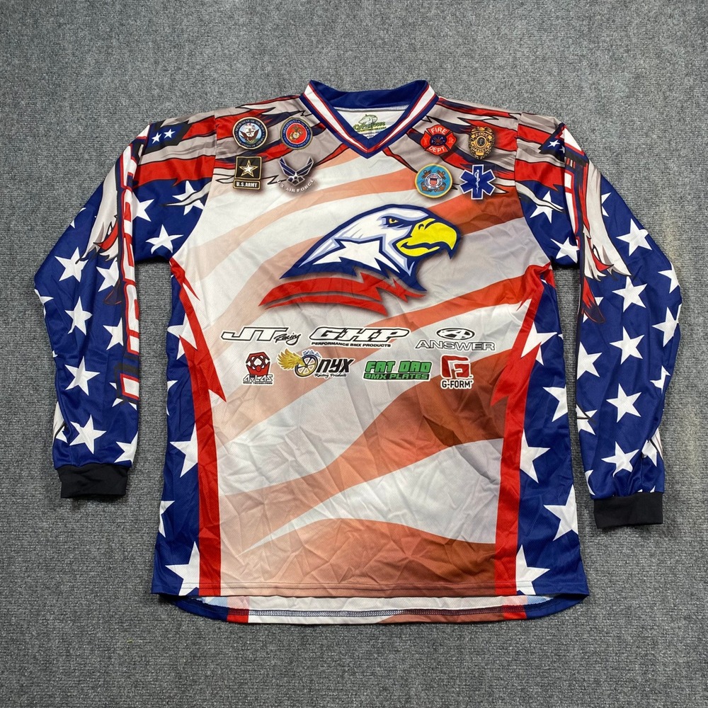 Cyberjett Racing Motocross‎ BMX Jersey Allen USA Eagle Flag Mens XL Long Sleeve